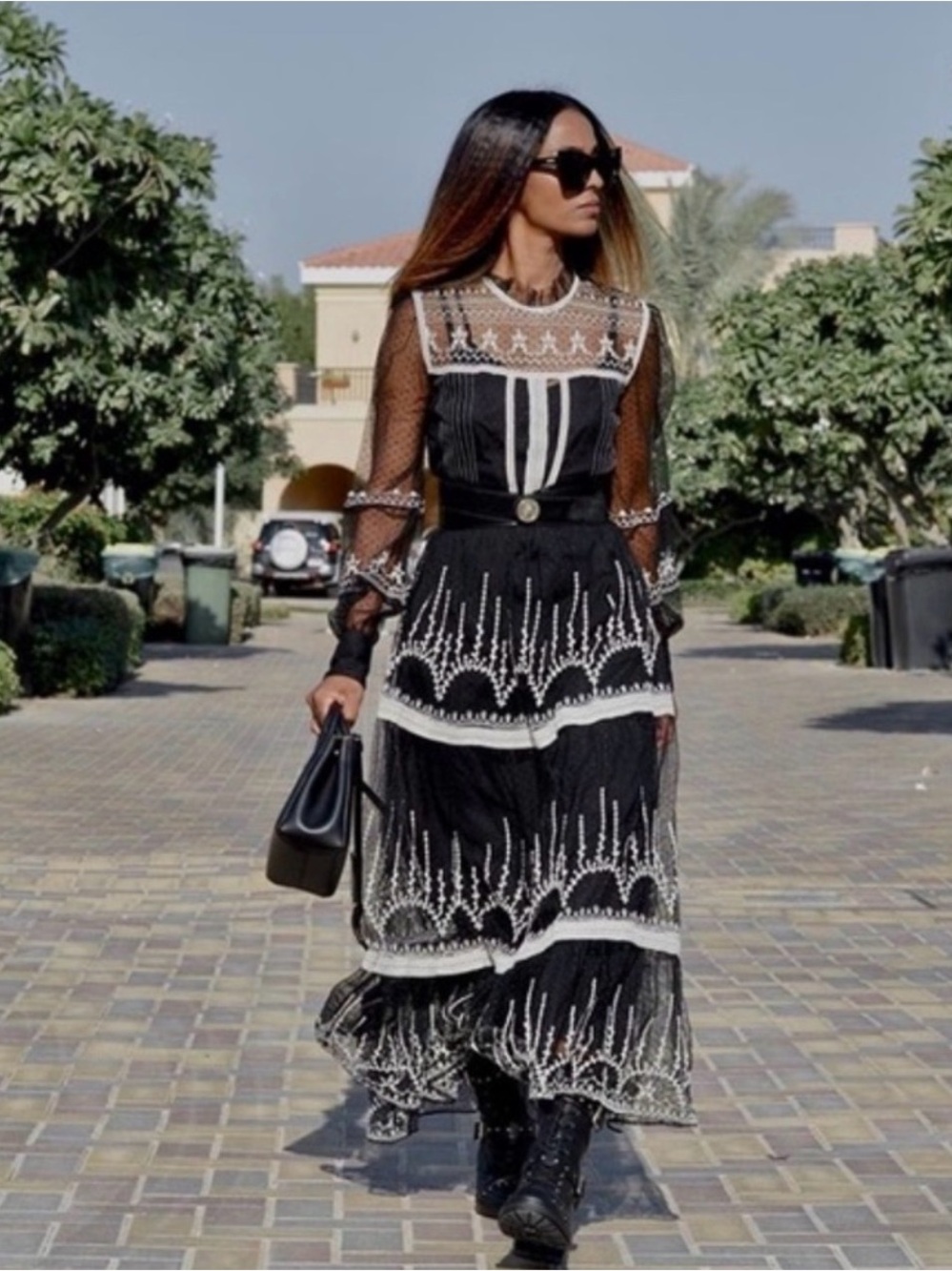 ZARA Black & cream Sheer Embroidered tulle midi Dress new without tags bohemian